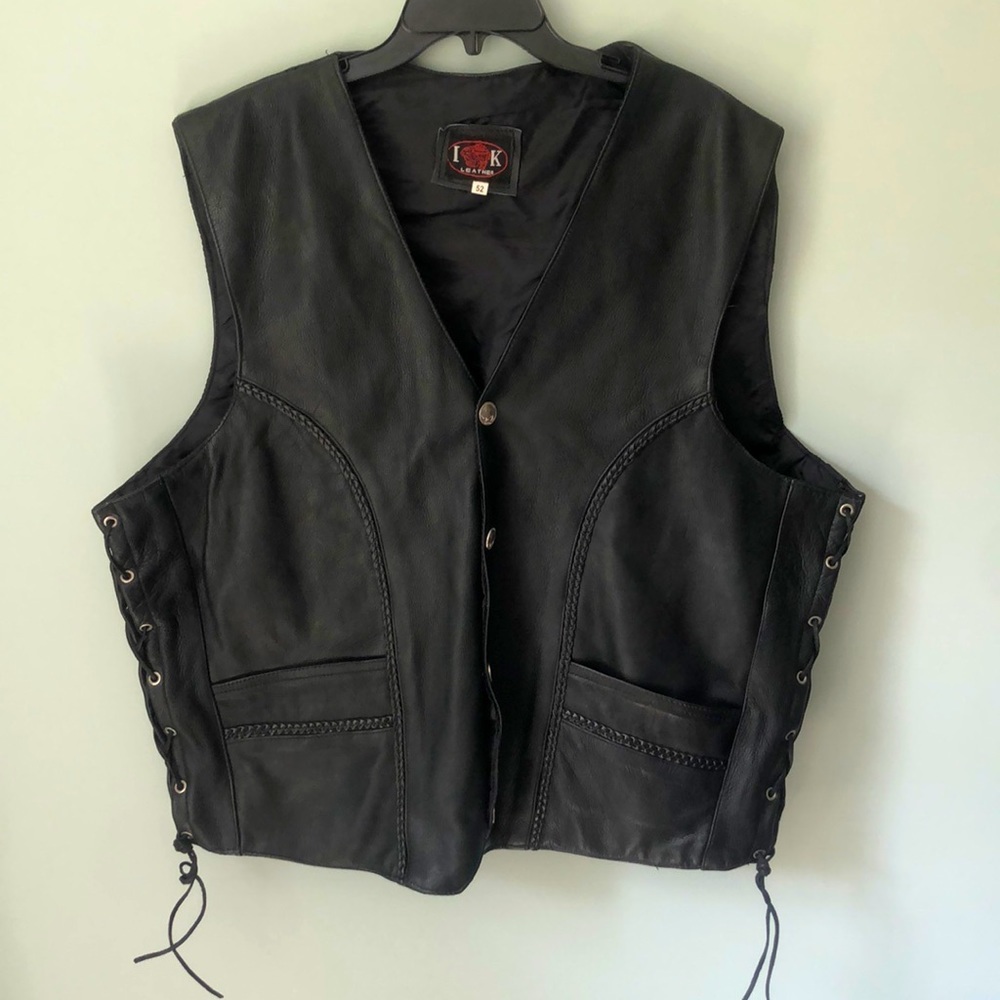 IK Leather Black Vest Braided